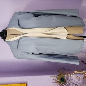 Anne Klein 2 Lamb Skin Leather Blue Zip Front Fully Lined Collared Jacket Sz Lrg